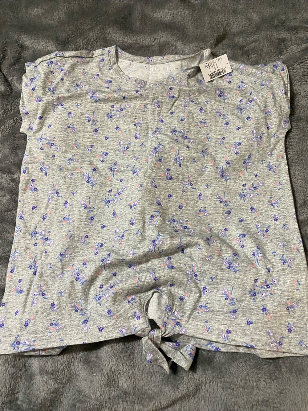 Girls' Gray Floral Tie-Front Pajama Top